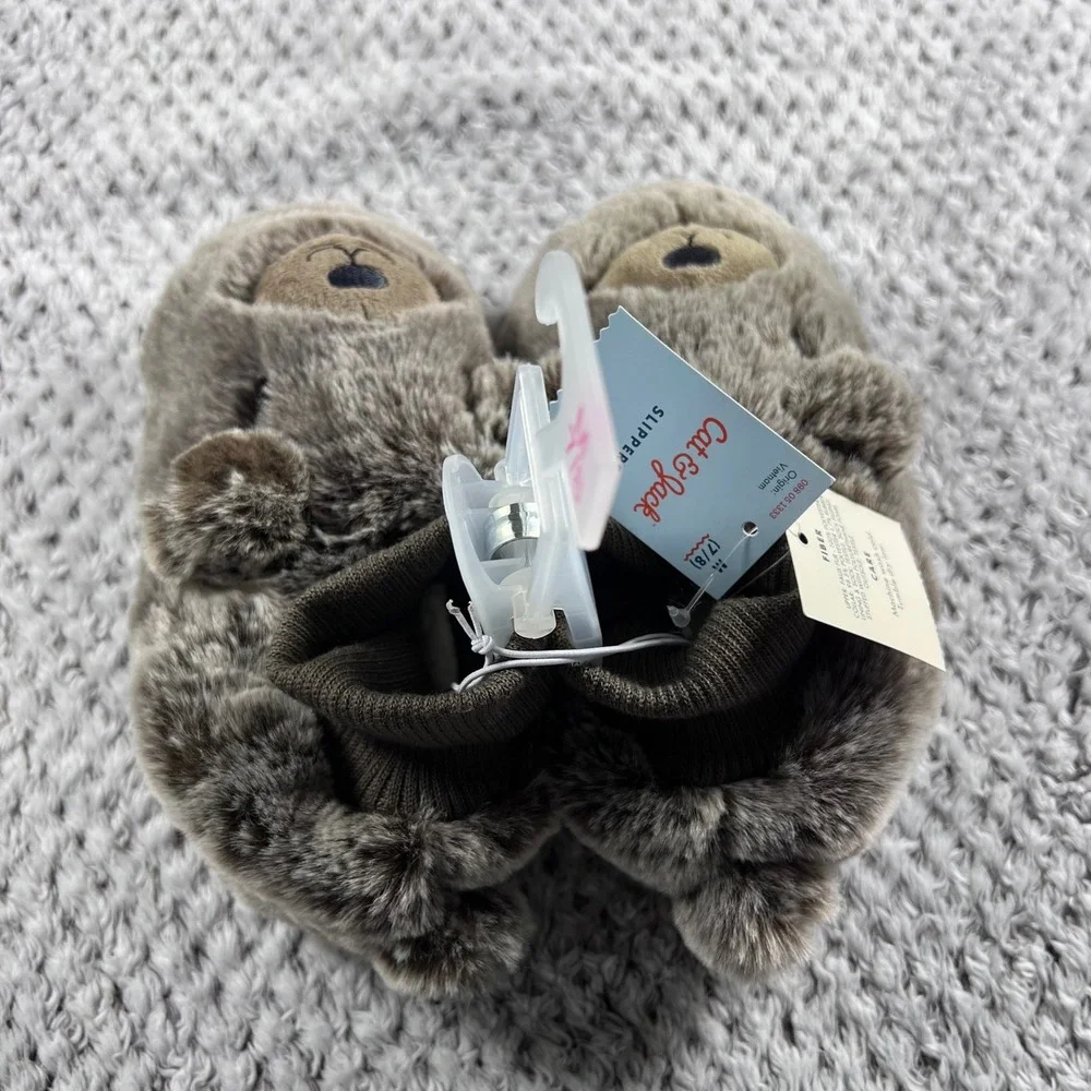 Cat Jack Kids Toddler Slippers‎ Bear Face Brown Size Medium  7/8 NWT